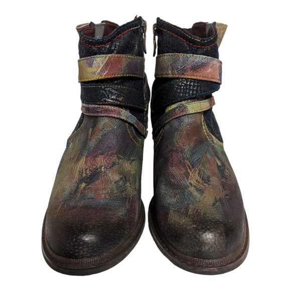 L’Artiste Shazzam Hand Painted Navy Leather Ankle Boots Boho Luxe EU 40 - Picture 2 of 11